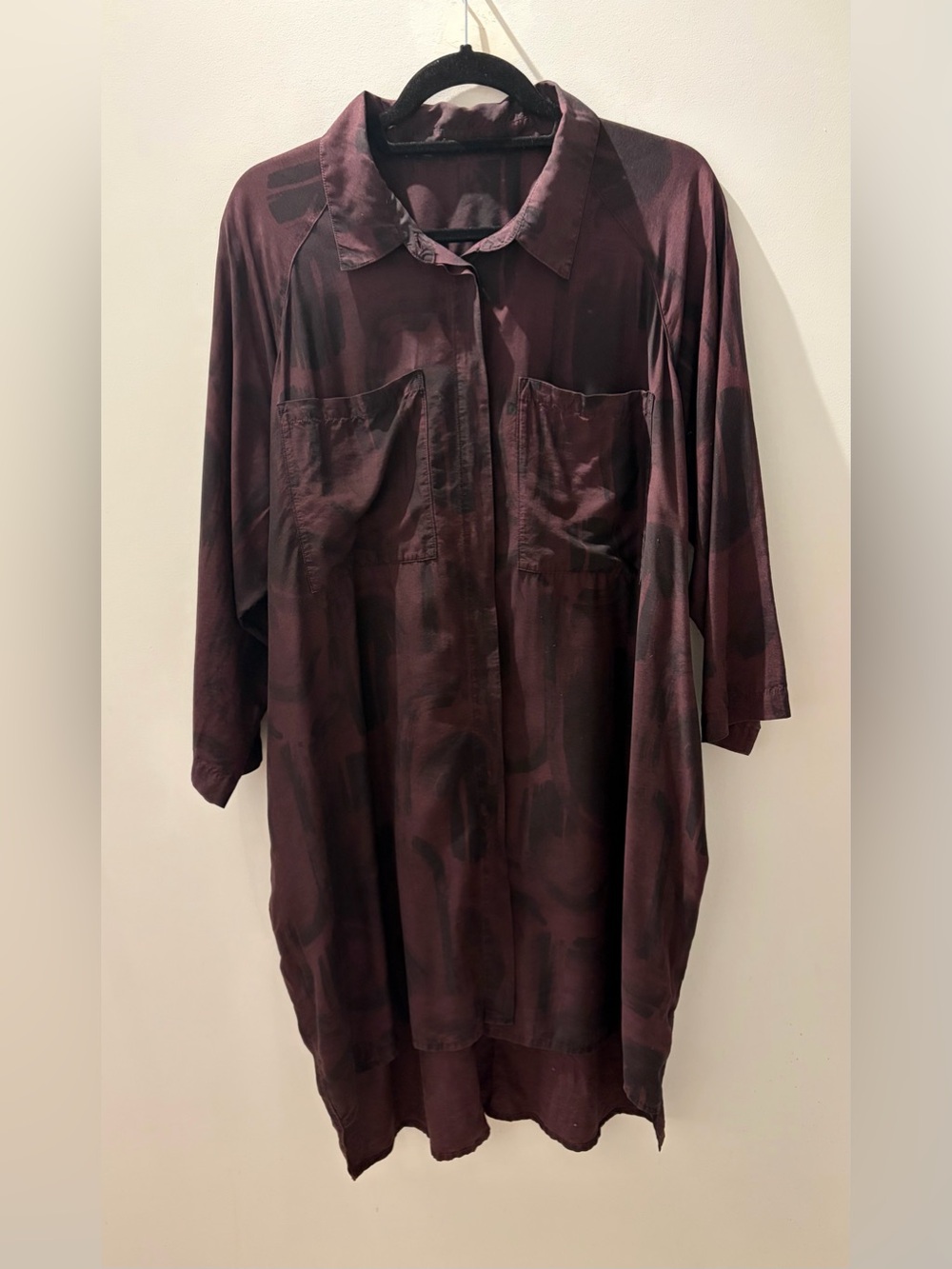 SOLD GRIZAS Bamboo Silk Shirt Dress Sz L | Oversized Pocket Tunic - Picture 2 of 7